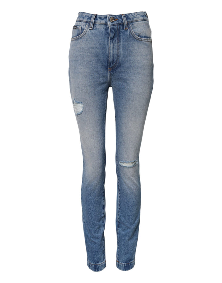 Blue Washed Skinny High Waist Denim Jeans