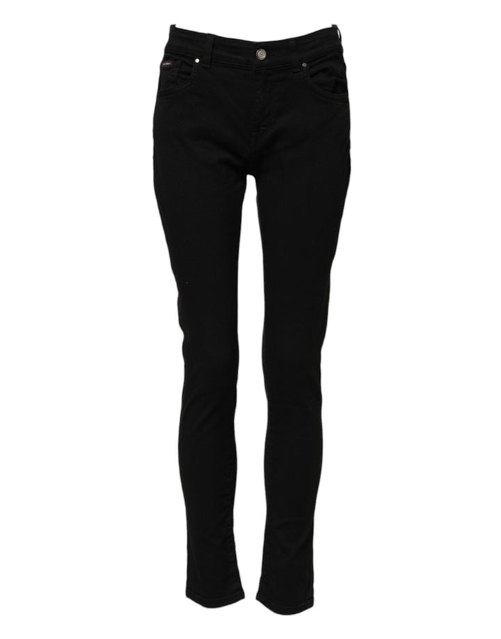 Black Cotton Logo Skinny Mid Waist Denim Jeans