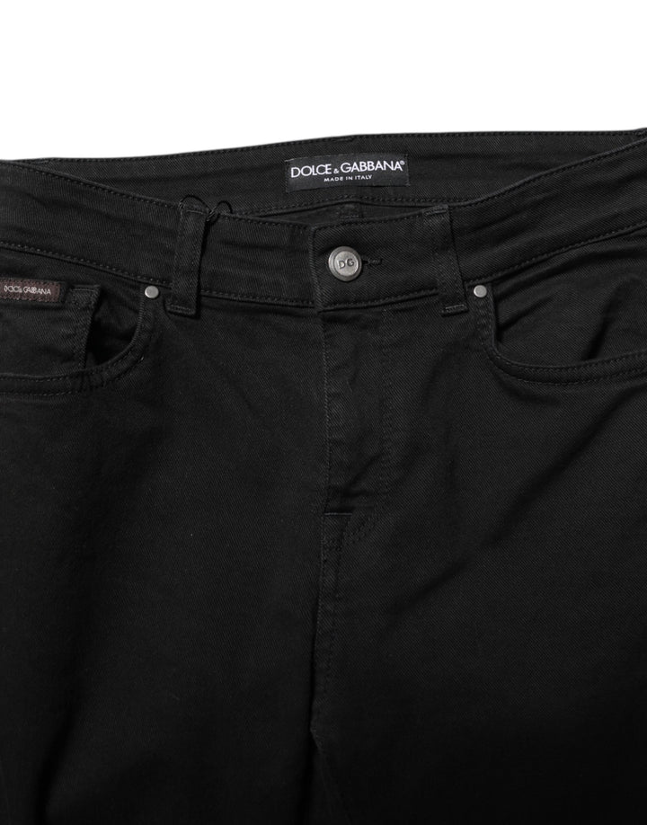 Black Cotton Logo Skinny Mid Waist Denim Jeans