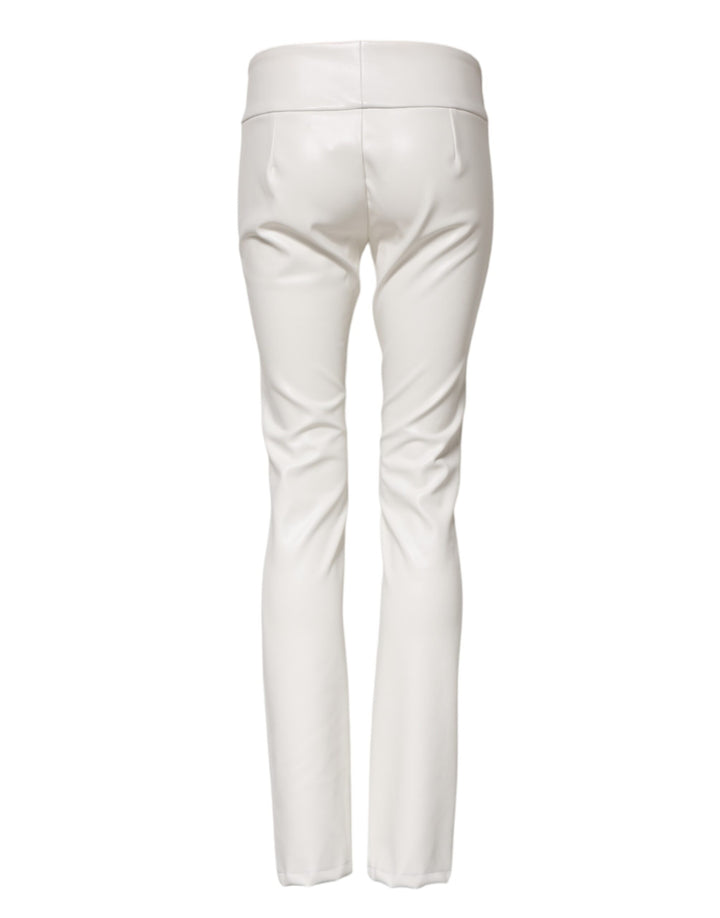 White Polyurethane High Waist Tapered Pants