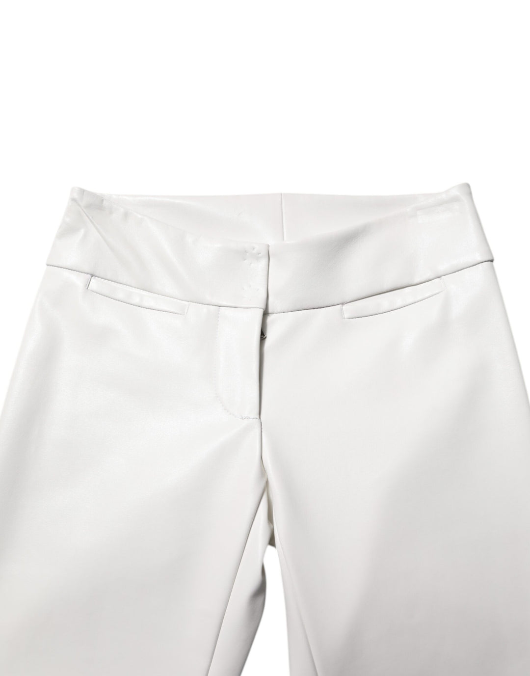 White Polyurethane High Waist Tapered Pants