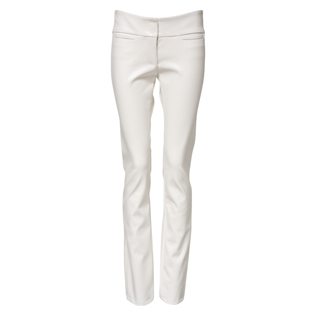 White Polyurethane High Waist Tapered Pants