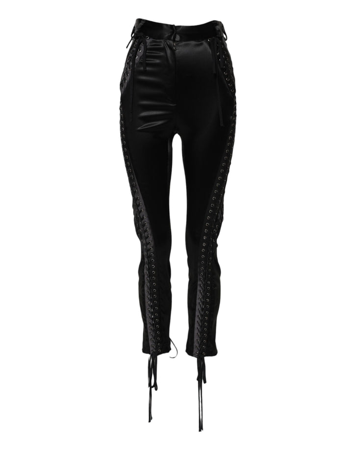 Black Lace Details High Waist Skinny Pants