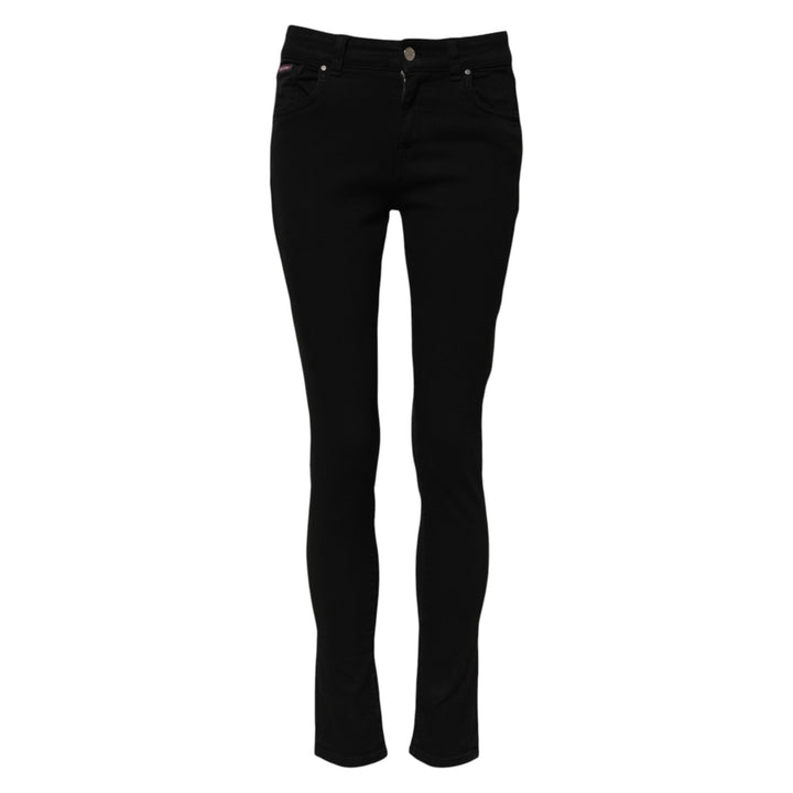 Black Cotton Skinny Mid Waist Denim Jeans