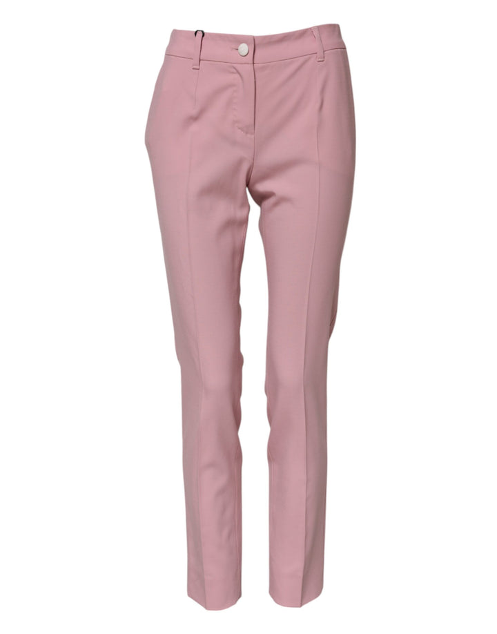 Pink Wool High Waist Tapered Pants