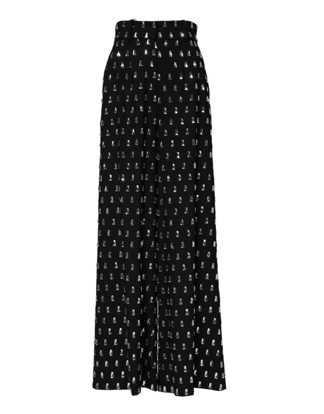 Black Crystal Embellished Wide Leg Pants