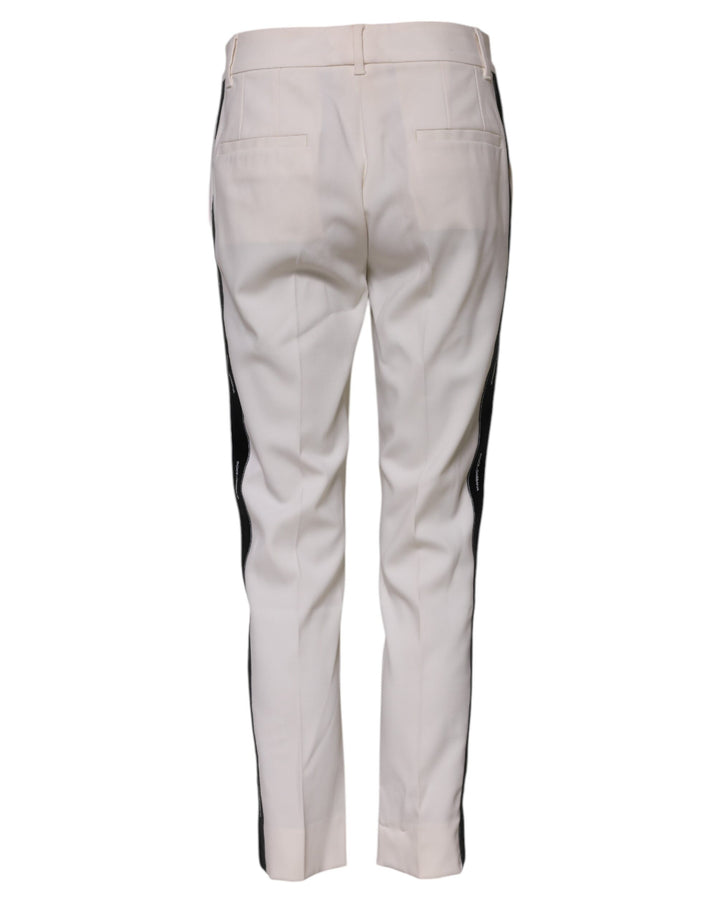 White Wool Mid Waist Tapered Trouser Pants