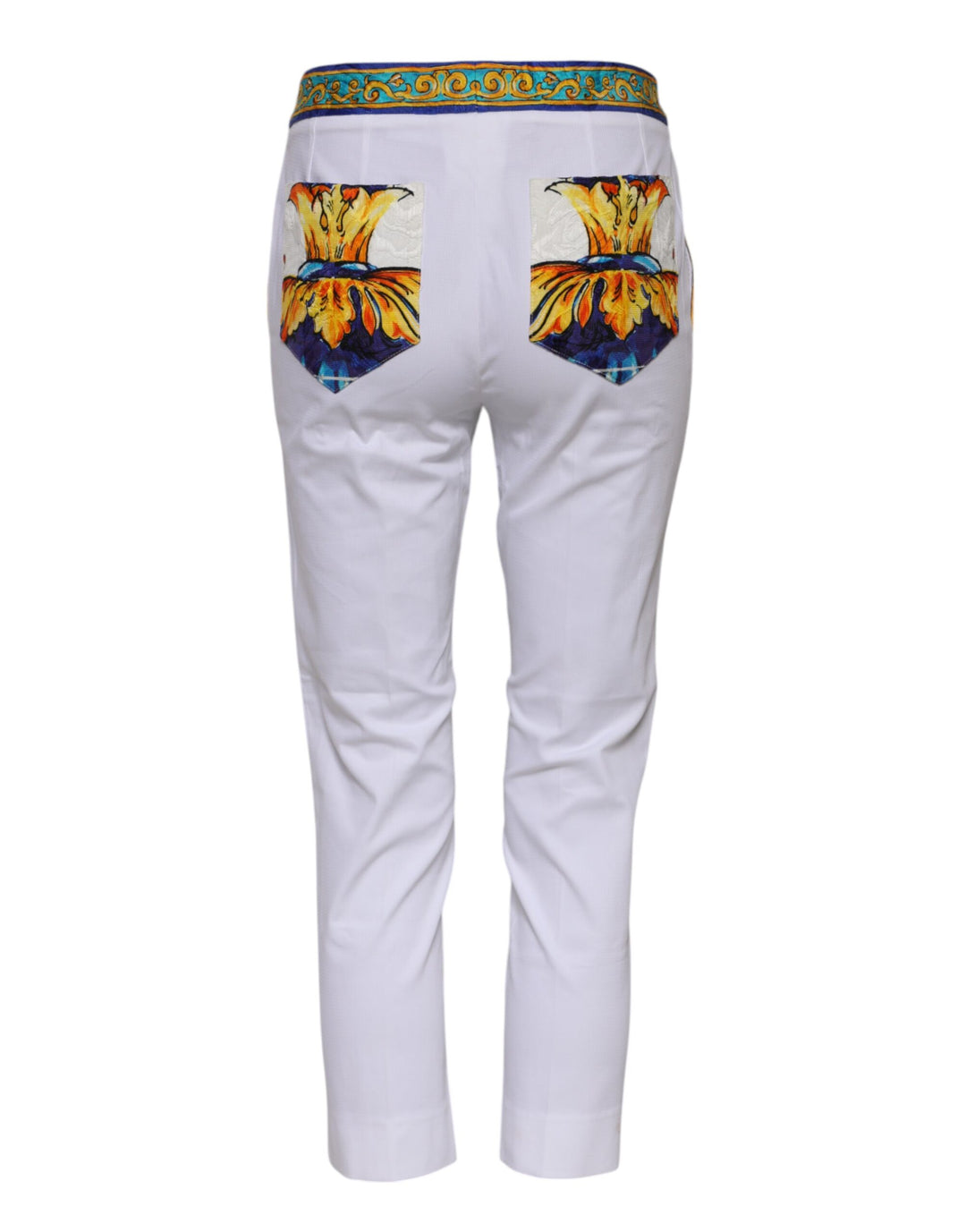 White Cotton Mid Waist Tapered Trouser Pants