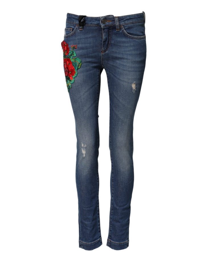 Blue Cotton Mid Waist Skinny Denim Jeans