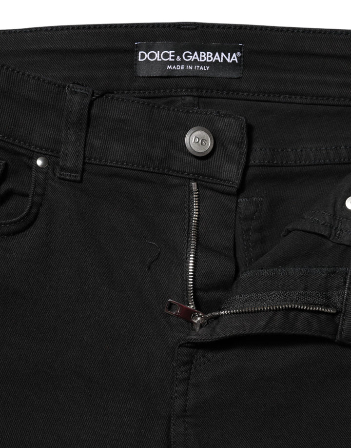 Black Cotton Logo Skinny MidWaist Denim Jeans