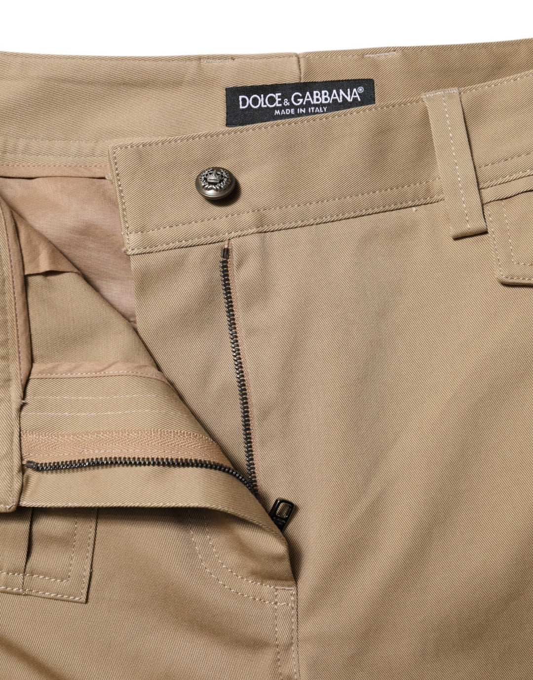 Beige Mid Waist Cargo Tapered Pants