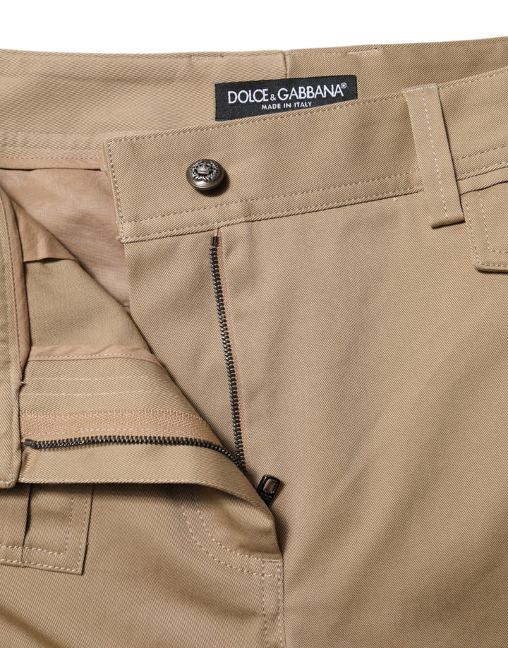 Beige Mid Waist Cargo Tapered Pants