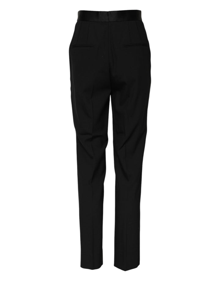 Black Wool Tapered High Waist Pants
