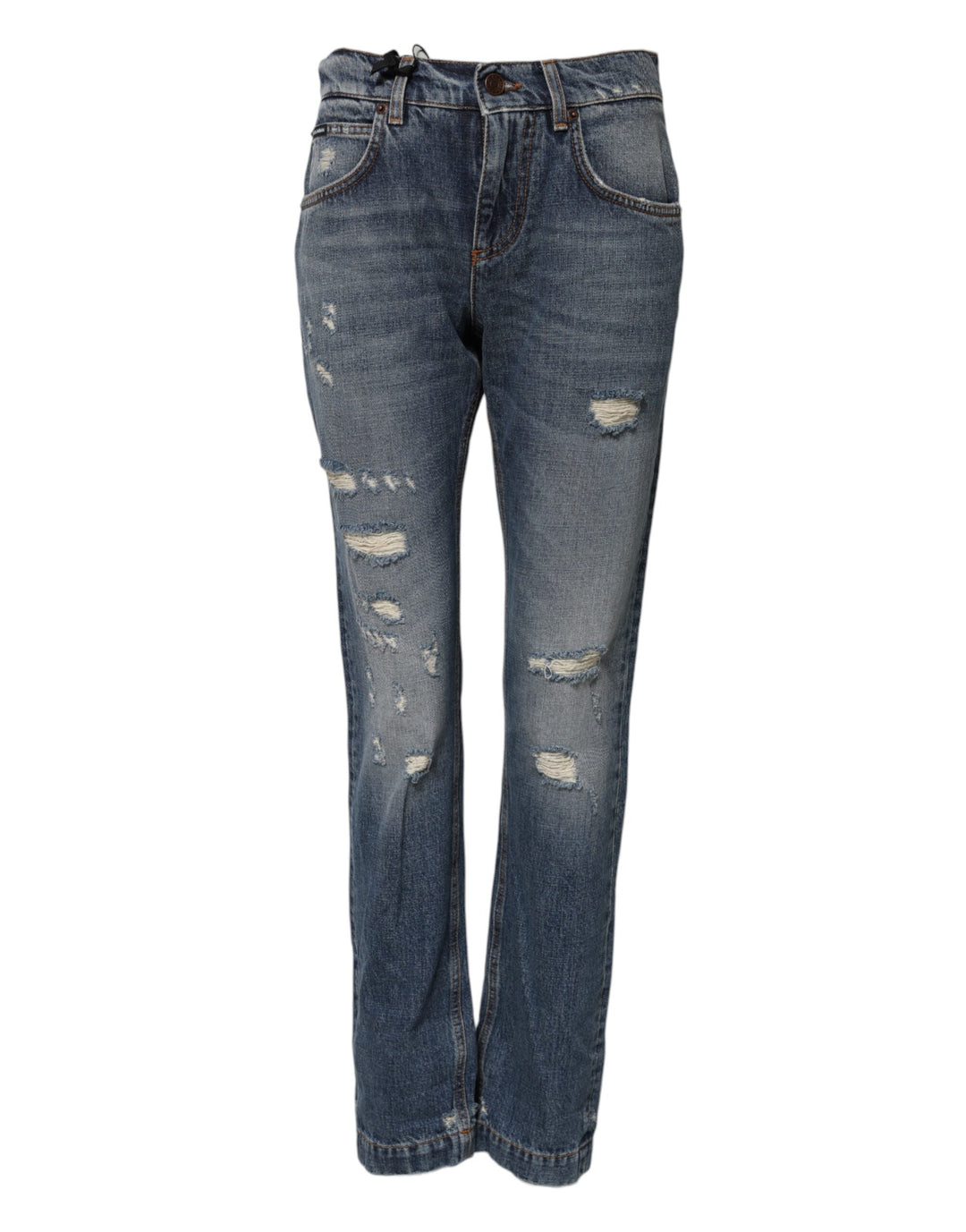 Blue Cotton Boyfriend Tattered Denim Jeans