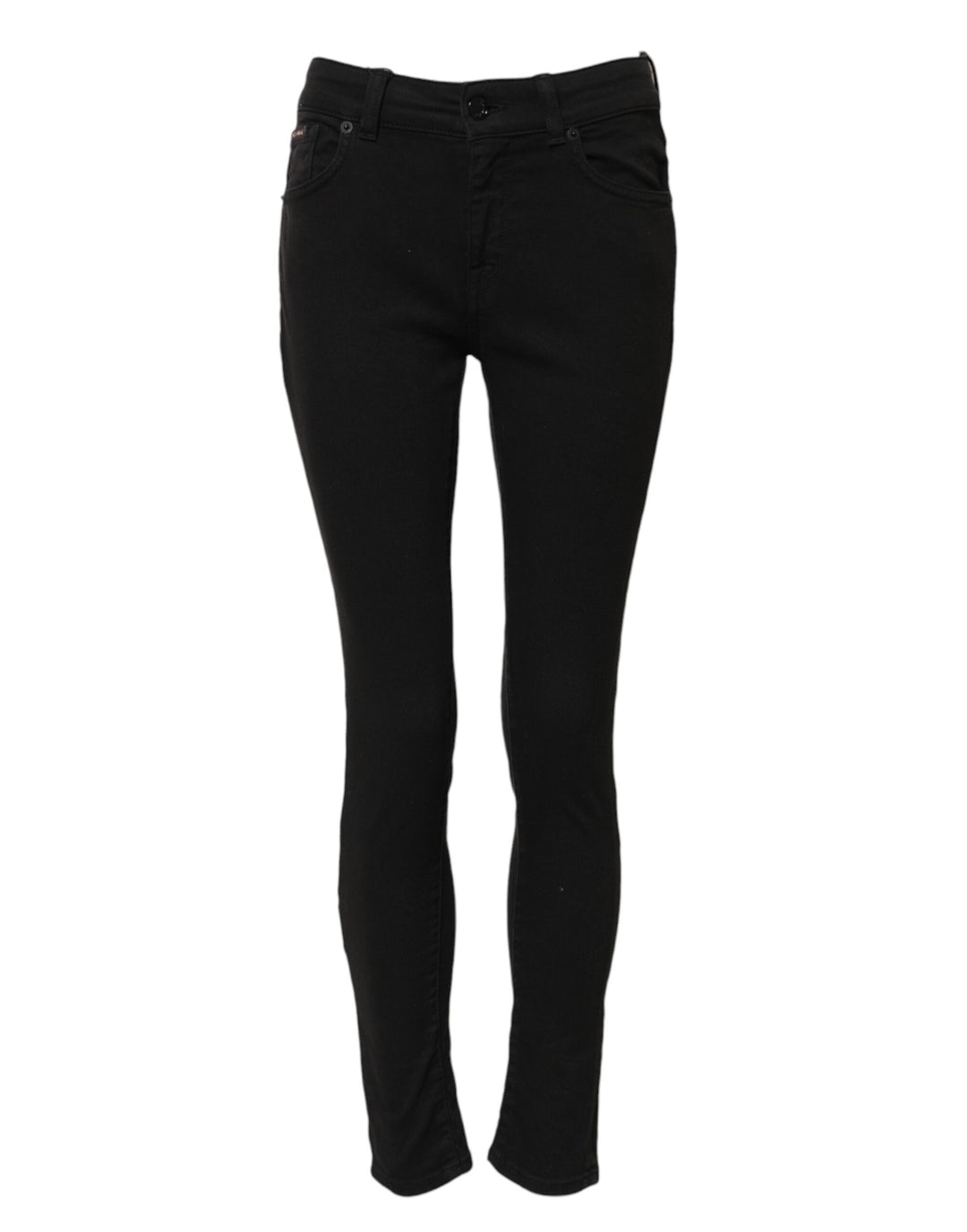 Black Cotton Skinny Mid Waist Denim Jeans