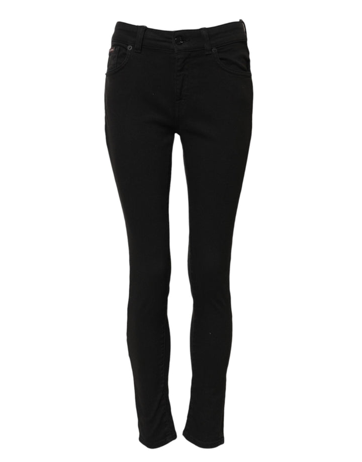 Black Cotton Skinny Mid Waist Denim Jeans