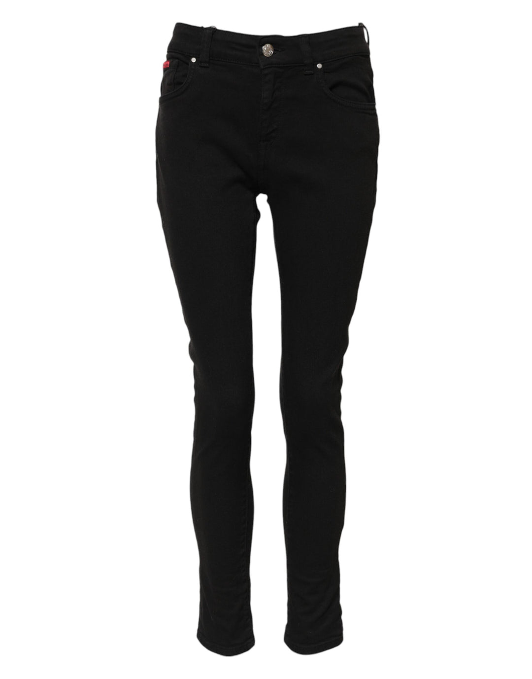 Black Cotton Logo Skinny Mid Waist Denim Jeans