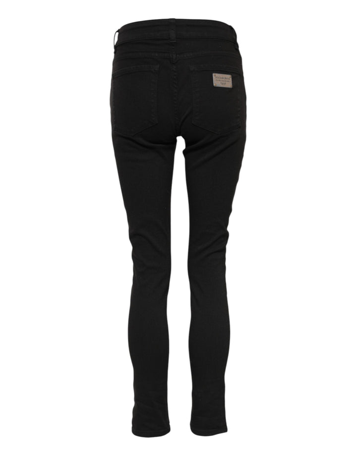 Black Cotton Logo Skinny Mid Waist Denim Jeans