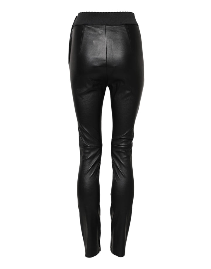 Black Leather Elastic Waist Pants