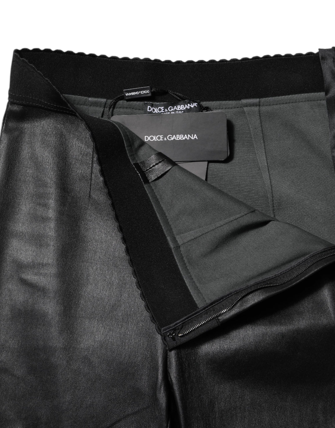 Black Leather Elastic Waist Pants