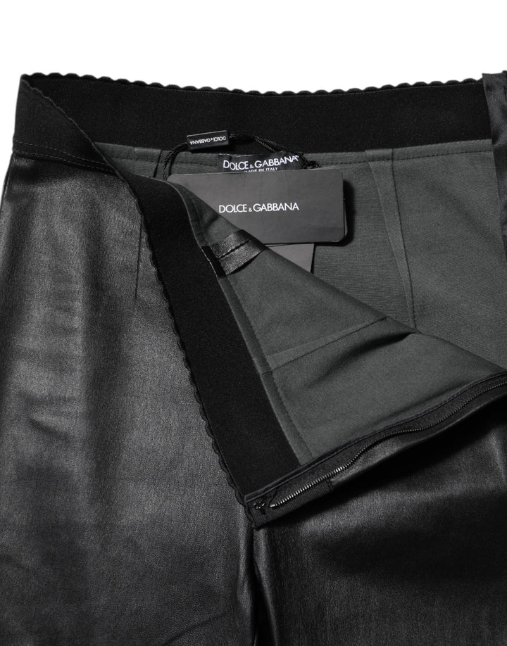 Black Leather Elastic Waist Pants