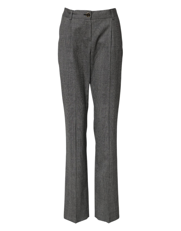 Gray Checkered High Waist Flared Pants