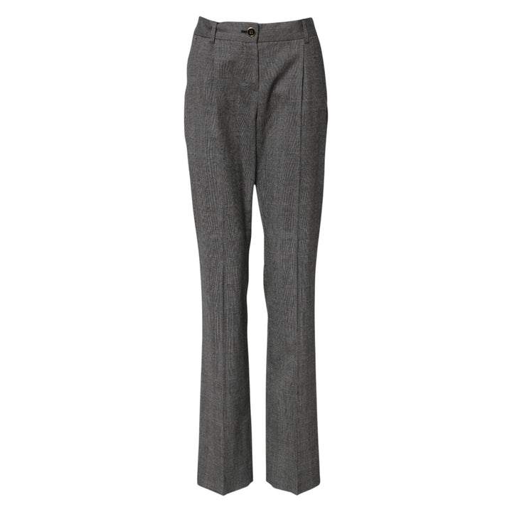 Gray Checkered High Waist Flared Pants