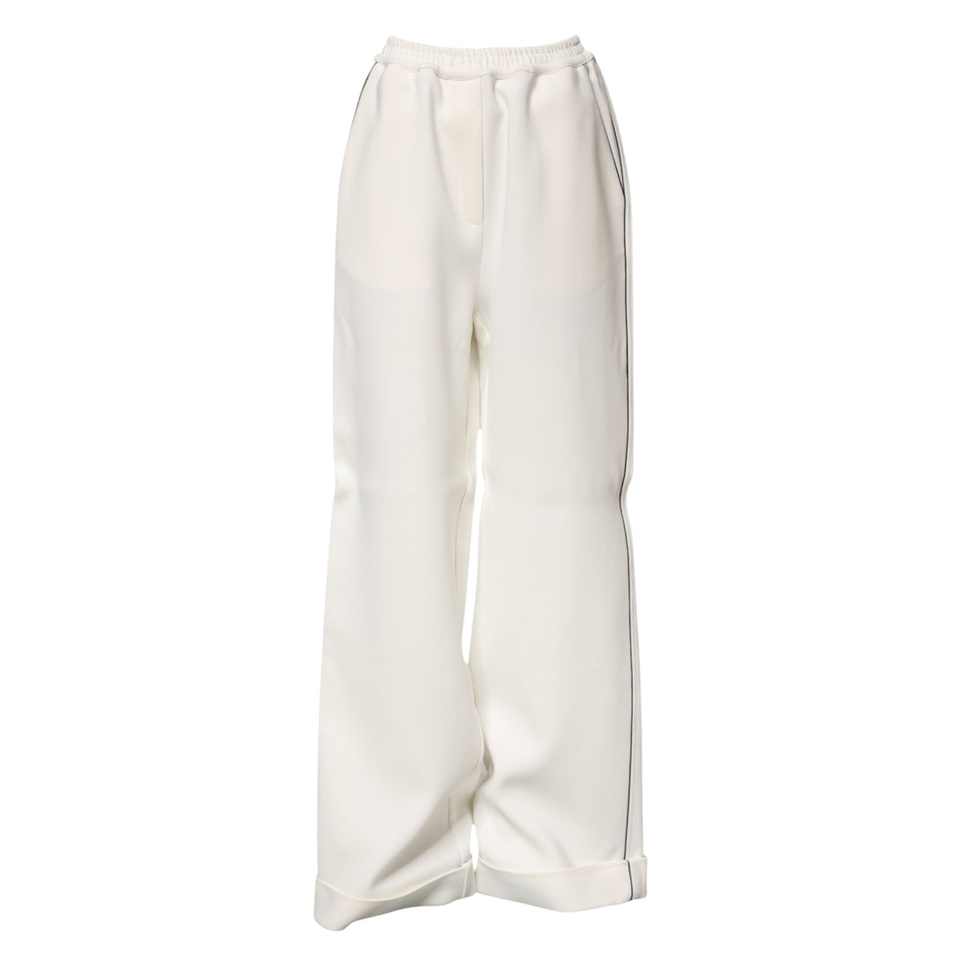 White Viscose Wide Leg Pull On Pants