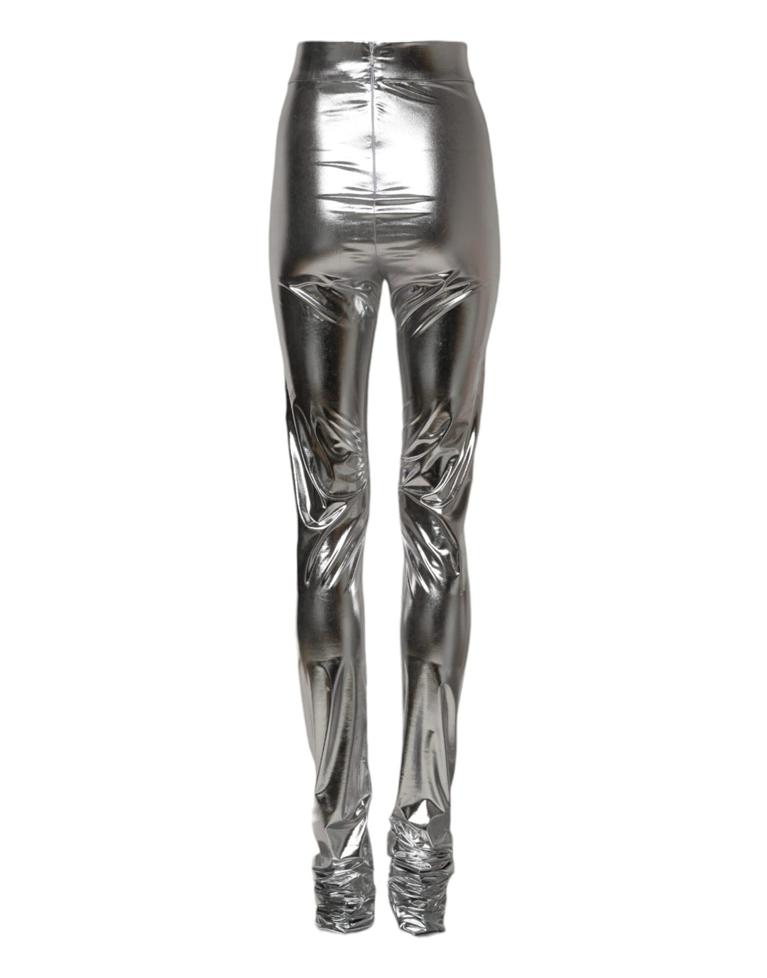 Metallic Silver Polyester Slim Fit Leggings Pants