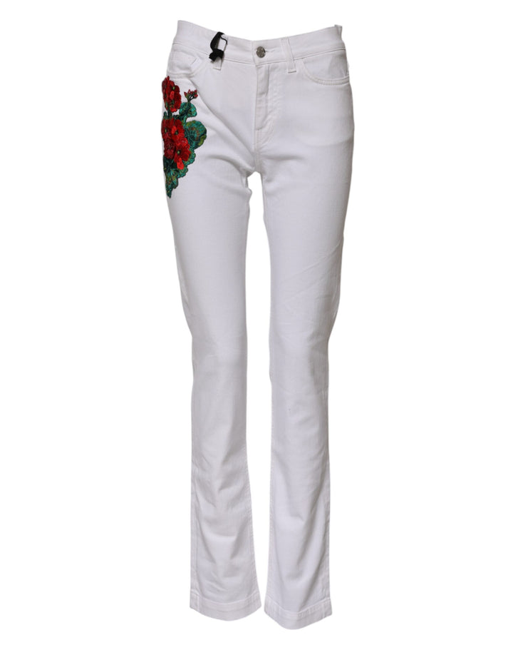 White Floral Embroidery GIRLY Denim Jeans