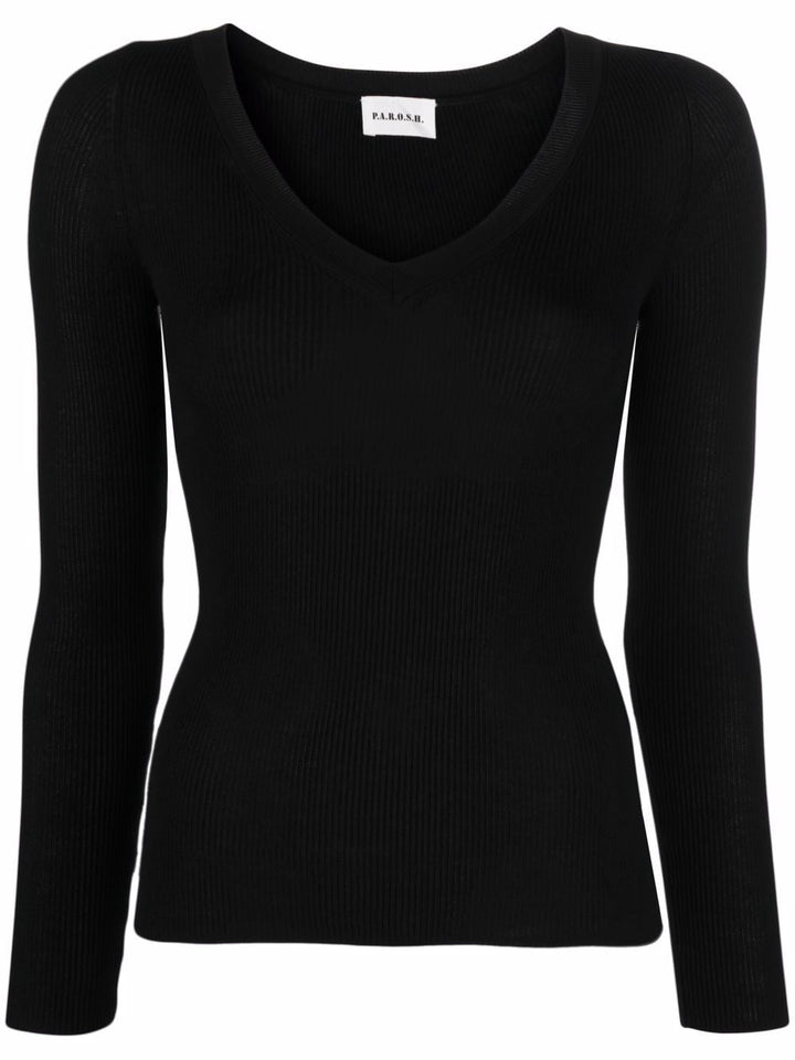 V-neck ribbed-knit top-2