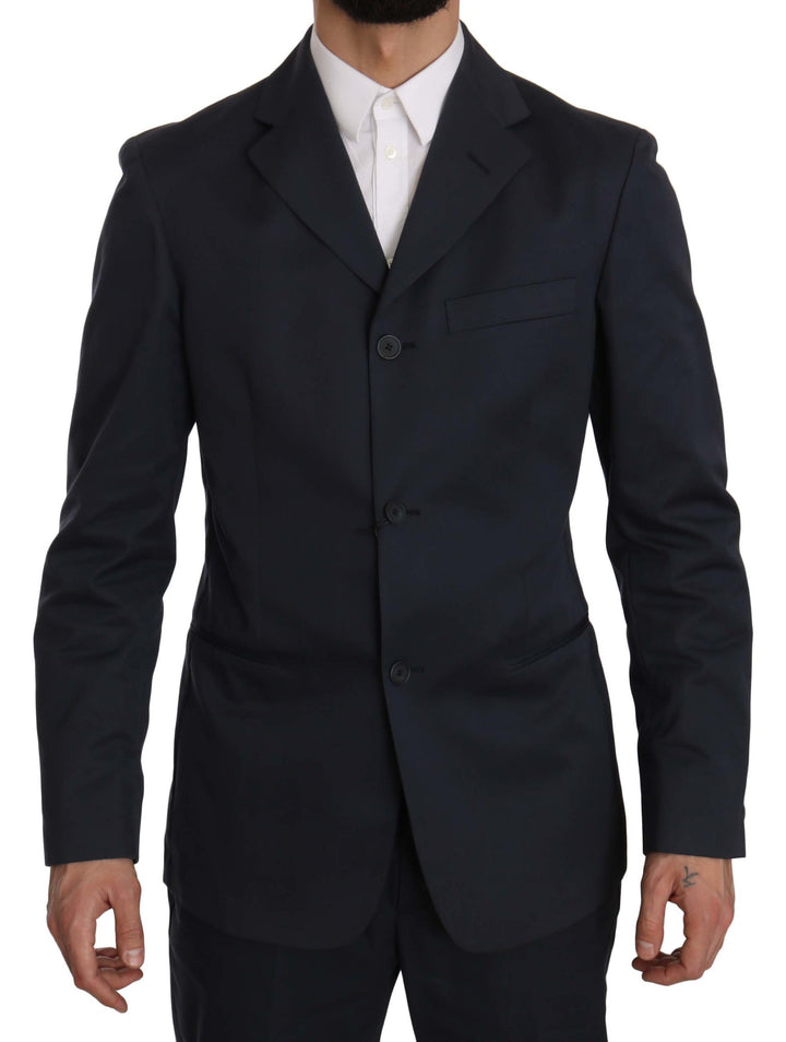 Romeo Gigli Two Piece 3 Button Cotton Blue Solid Suit