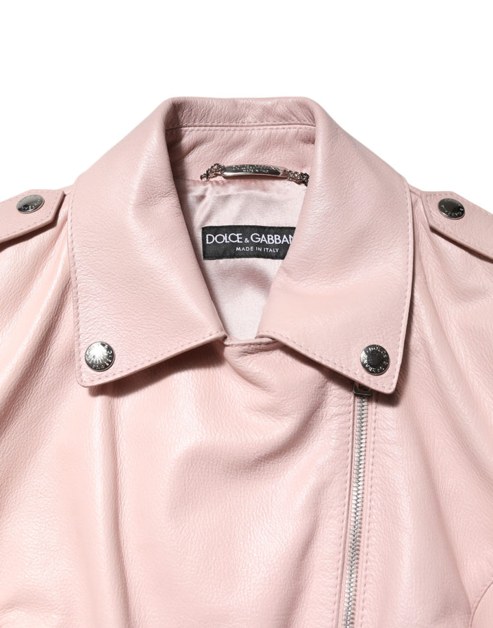 Light Pink Collar Leather Women Biker Jacket
