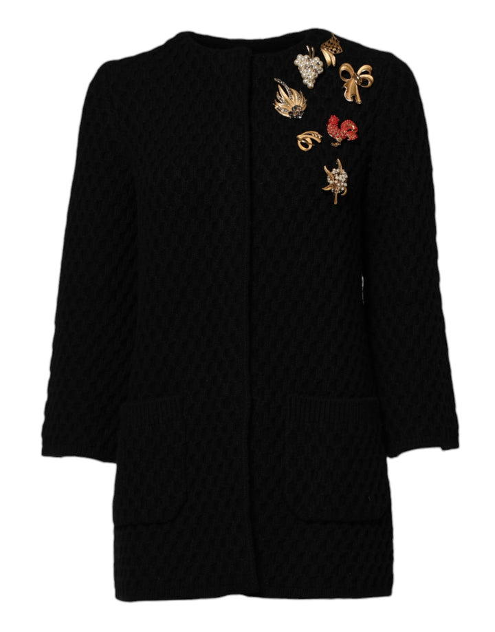 Black Cashmere Quilted Embellished Jacket