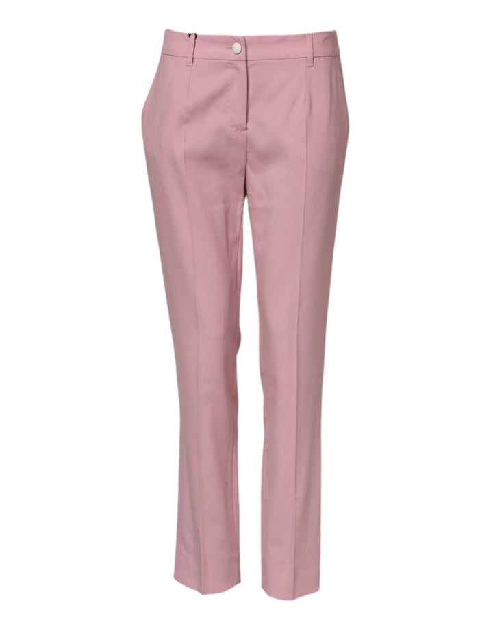 Pink Wool Mid Waist Tapered Pants