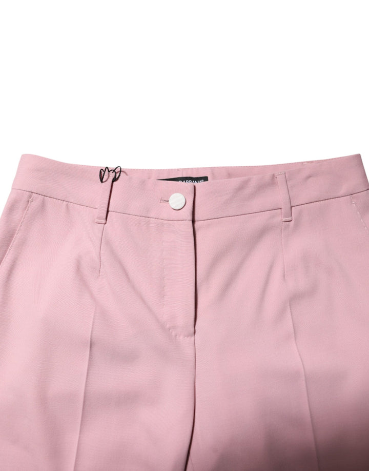 Pink Wool Mid Waist Tapered Pants