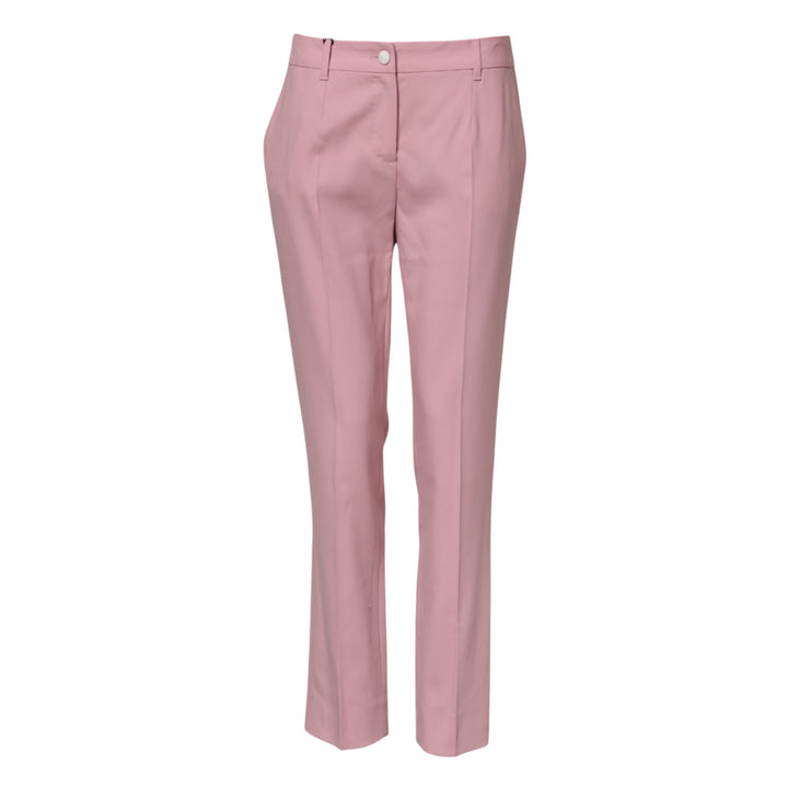 Pink Wool Mid Waist Tapered Pants