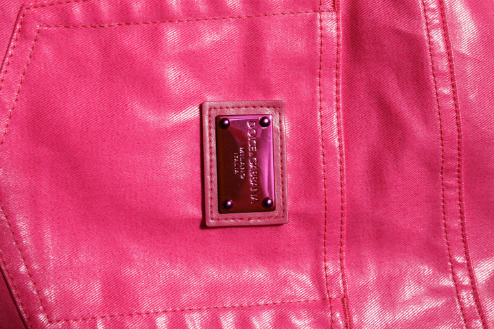 Pink Cotton High Waisted Skinny Denim Jeans