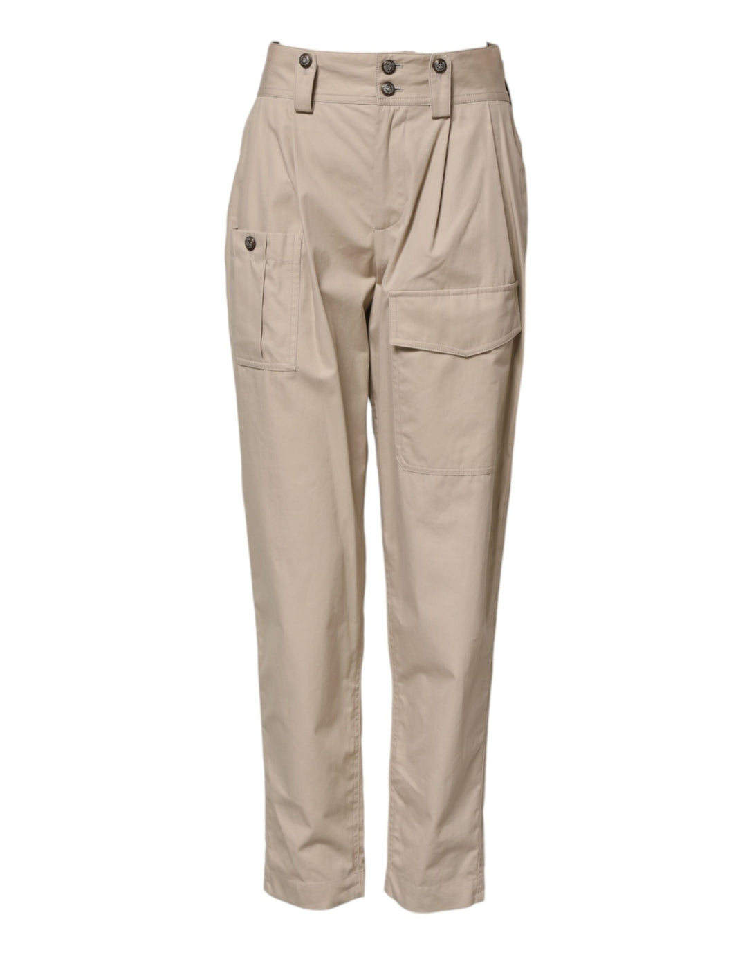 Beige Cotton High Waisted Pants
