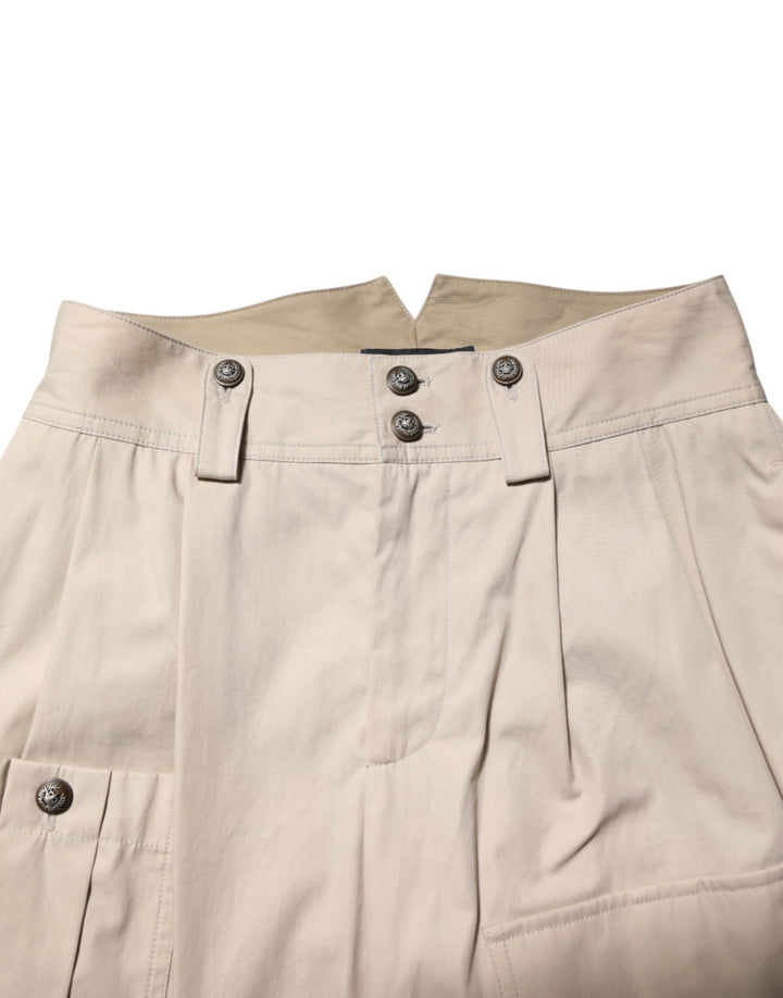Beige Cotton High Waisted Pants