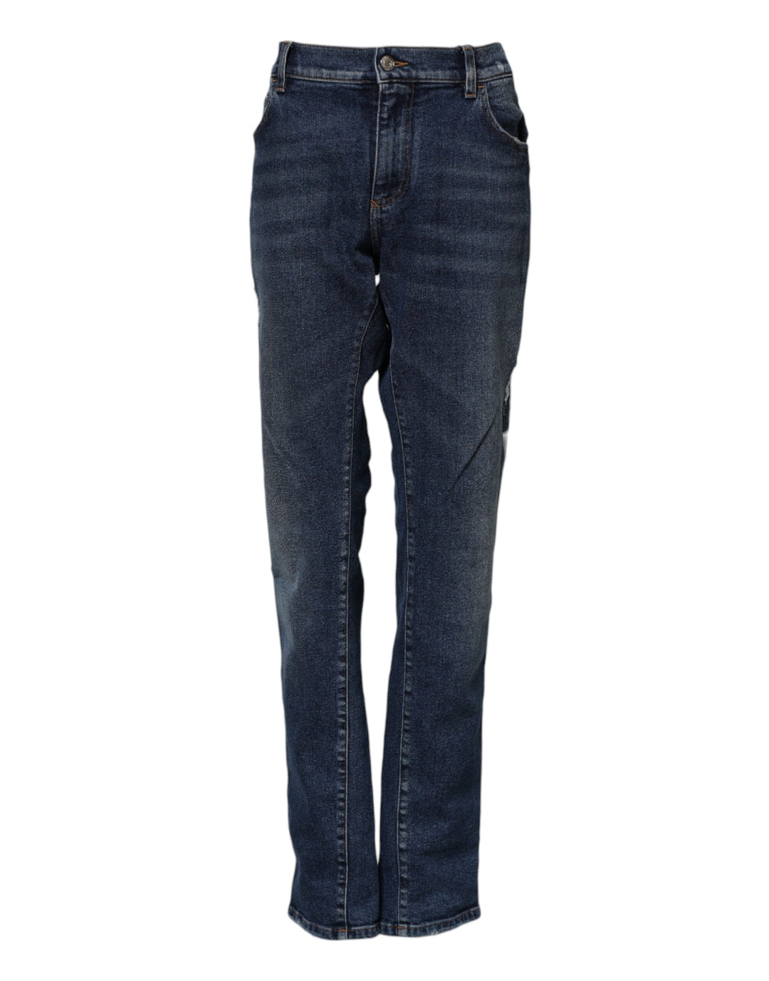 Blue Cotton Mid Waisted Straight Denim Jeans
