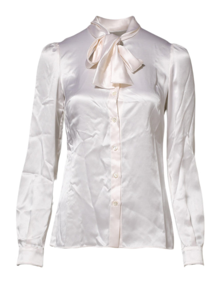 White Ascot Collar Long Sleeve Blouse Top