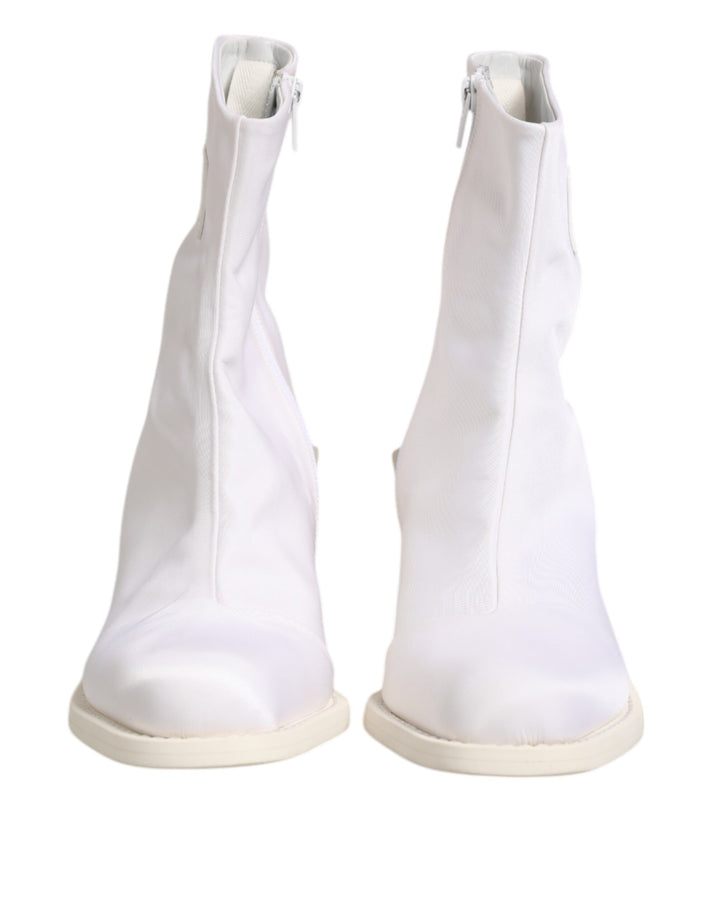 White Square Heel Zip Ankle Boots Shoes