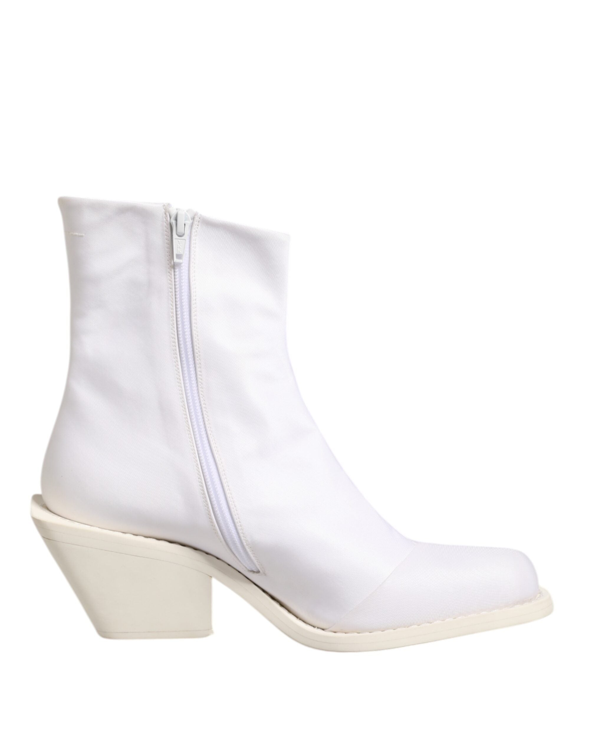 White Square Heel Zip Ankle Boots Shoes – SEYMAYKA