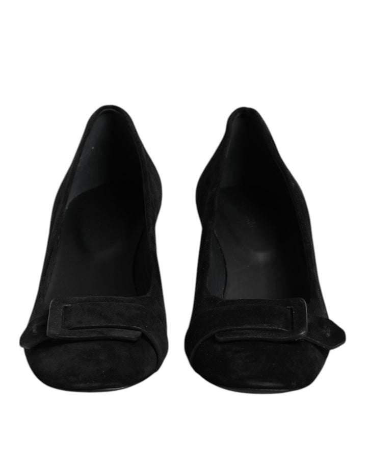 Black Suede Leather Slip On High Heels Pump Shoes