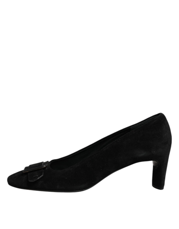 Black Suede Leather Slip On High Heels Pump Shoes
