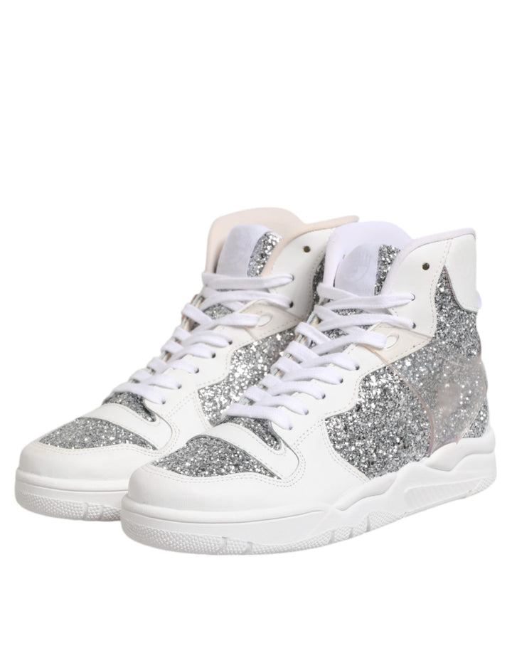 White Silver High Top Women Sneakers Shoes