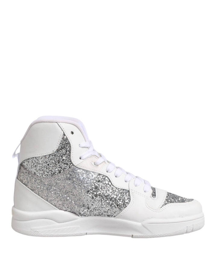 White Silver High Top Women Sneakers Shoes