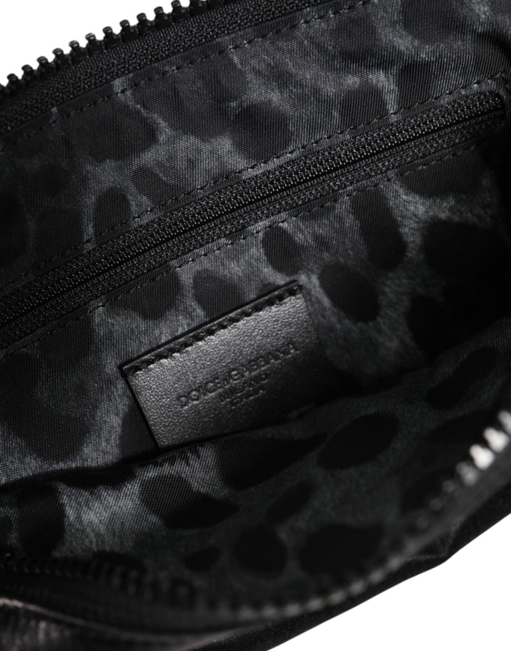 Black Nylon Logo Plaque Keyring Pouch Clutch Bag