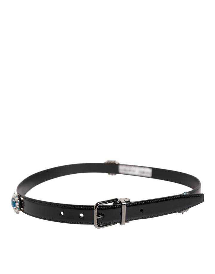 Black Embellished Metal Logo Buckle Belt